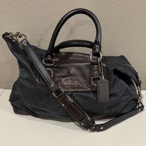 Coach Dark Gray and Silver Leather Satchel